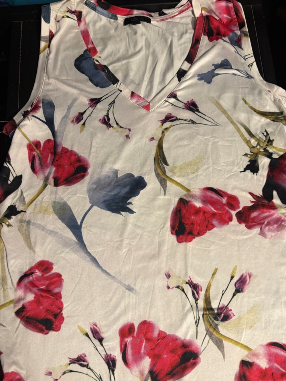 Eclipse White V-Neck Camisole with Red & Blue Floral Print